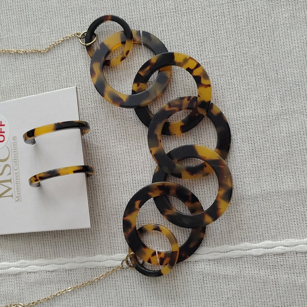 Earrings, Necklace, Bracelet Set By Mainstreet Collection NWT Animal Print Round - Picture 4 of 8